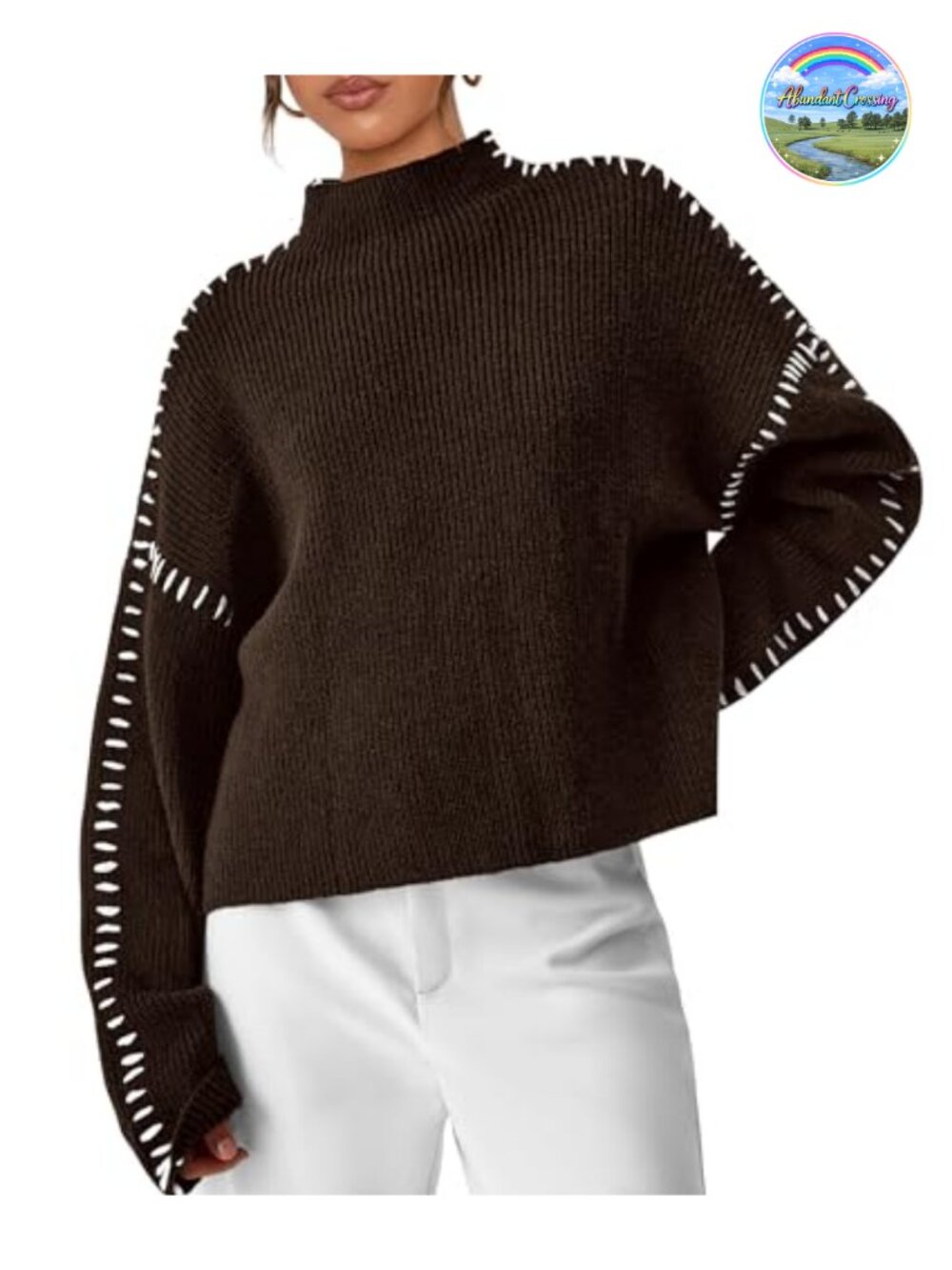 Womens Chunky Knit Oversized Pullover Sweater Mock Neck Long Sleeve